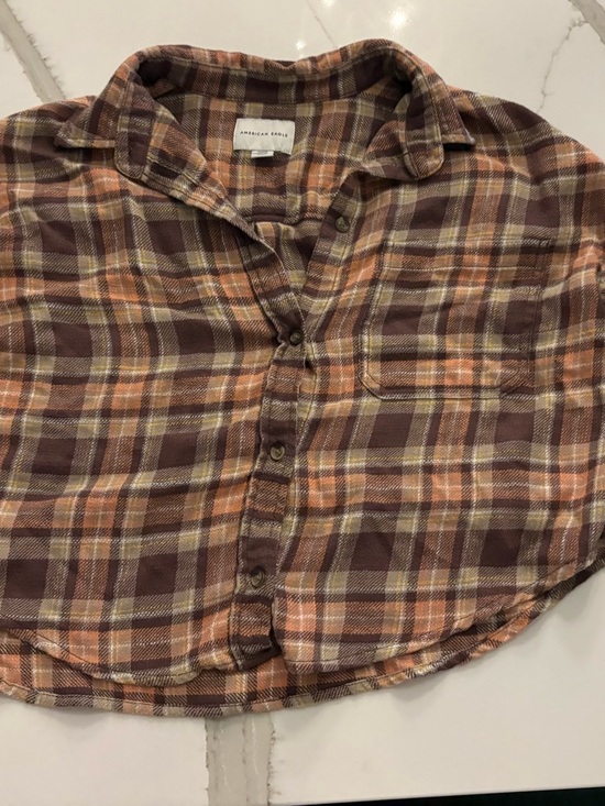 American Eagle Outfitters Tops - American Eagle Outfitters Plaid Button-Up in Brown & Orange